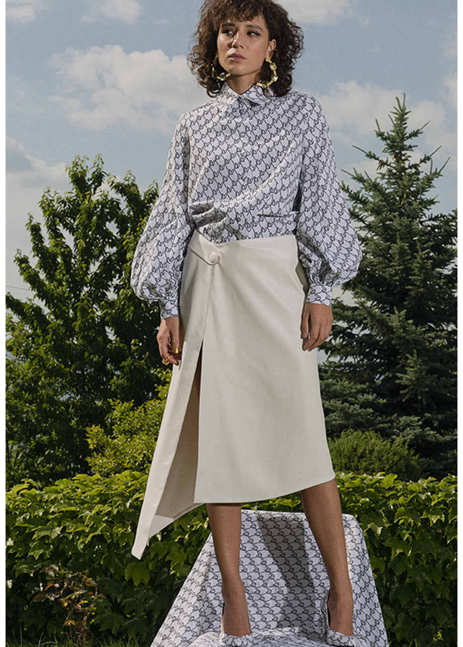 FAUX LEATHER ASYMMETRIC SKIRT