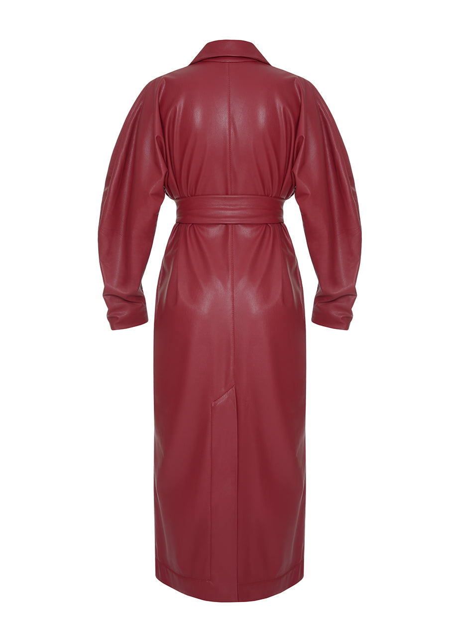 BERRY LEATHER COAT