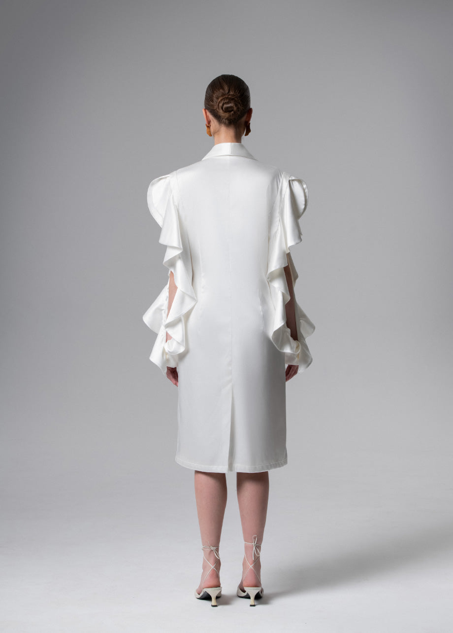 IVORY RUFFLE-SLEEVE DRESS