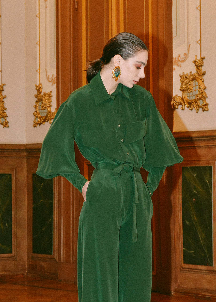 SILK SHIRT WITH BOLD POCKETS