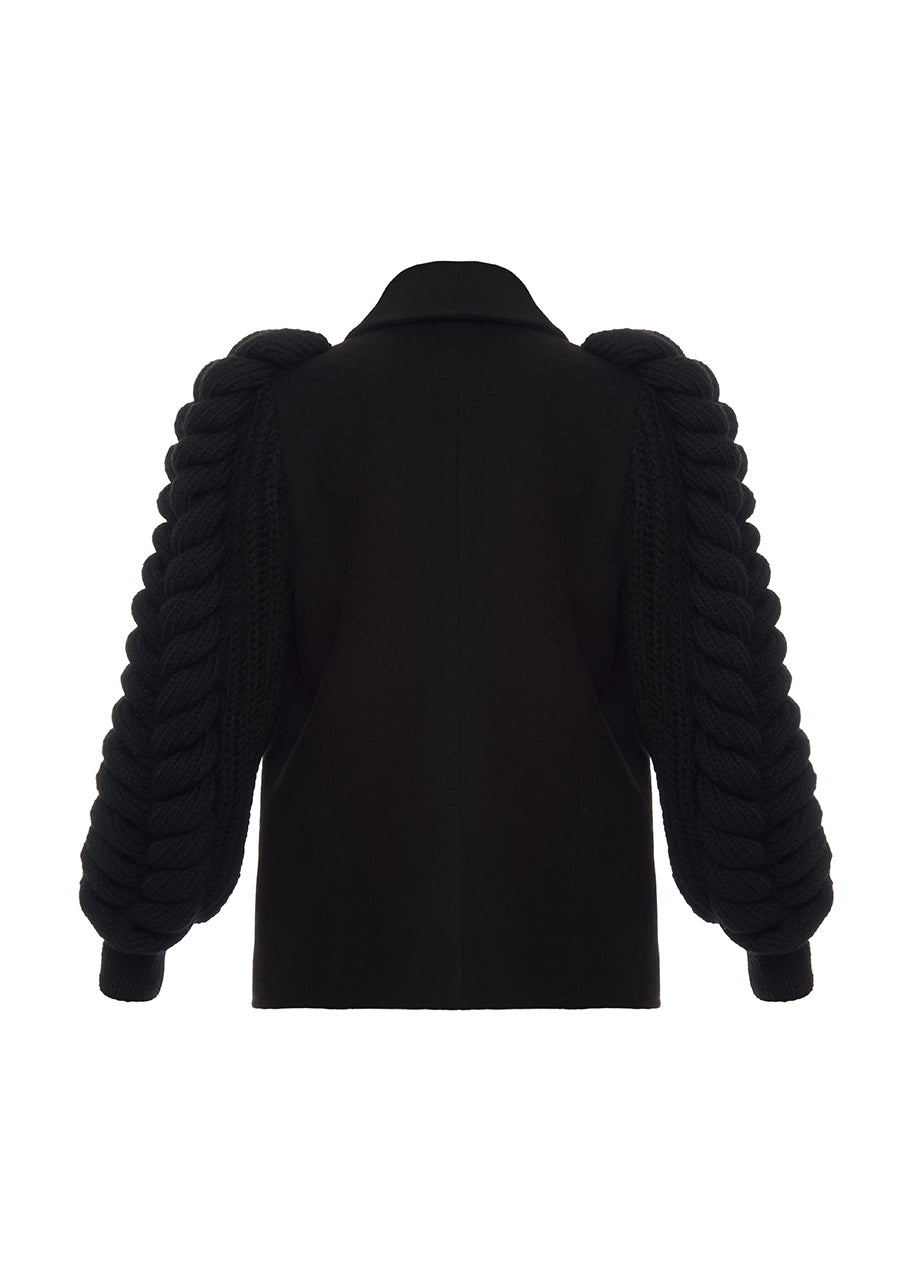 BLACK KNITTED SLEEVES BLAZER