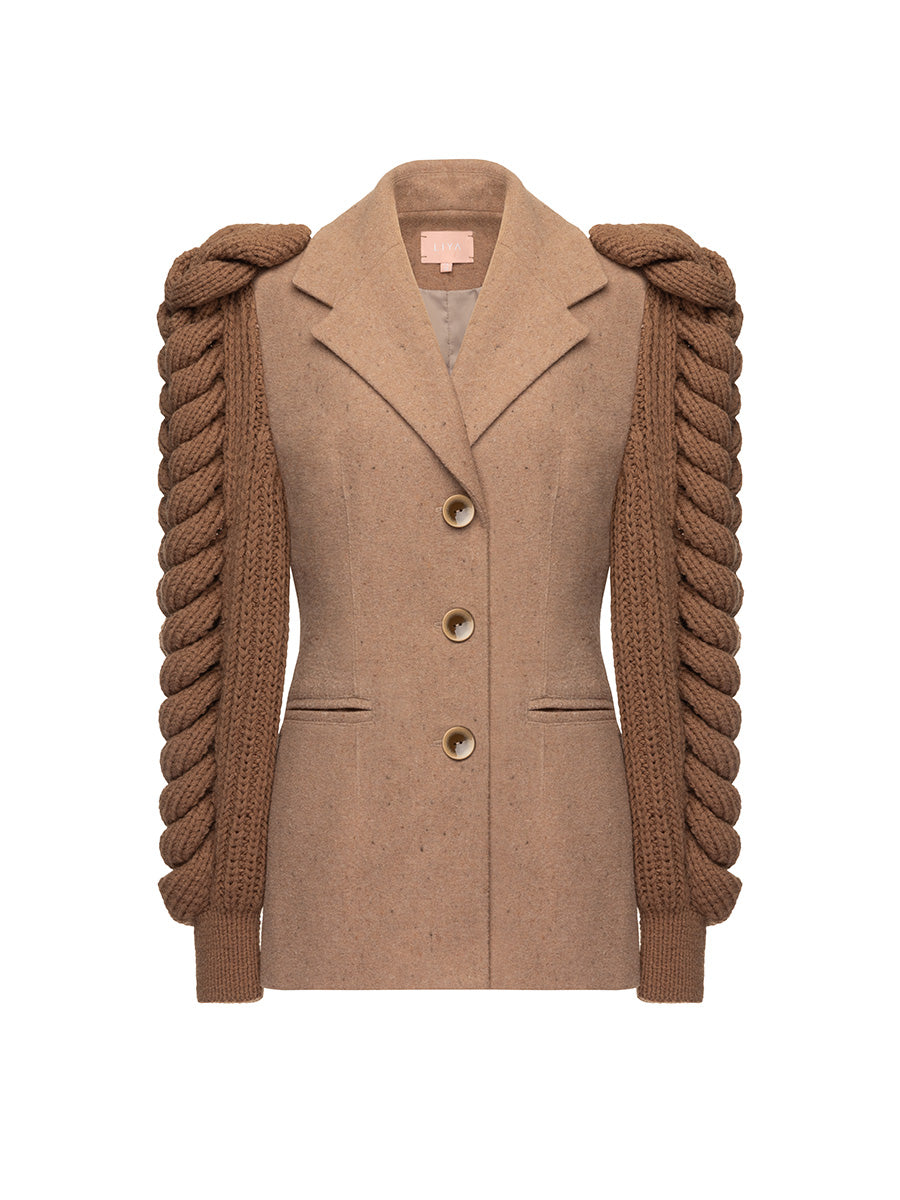 BROWN KNITTED SLEEVES BLAZER