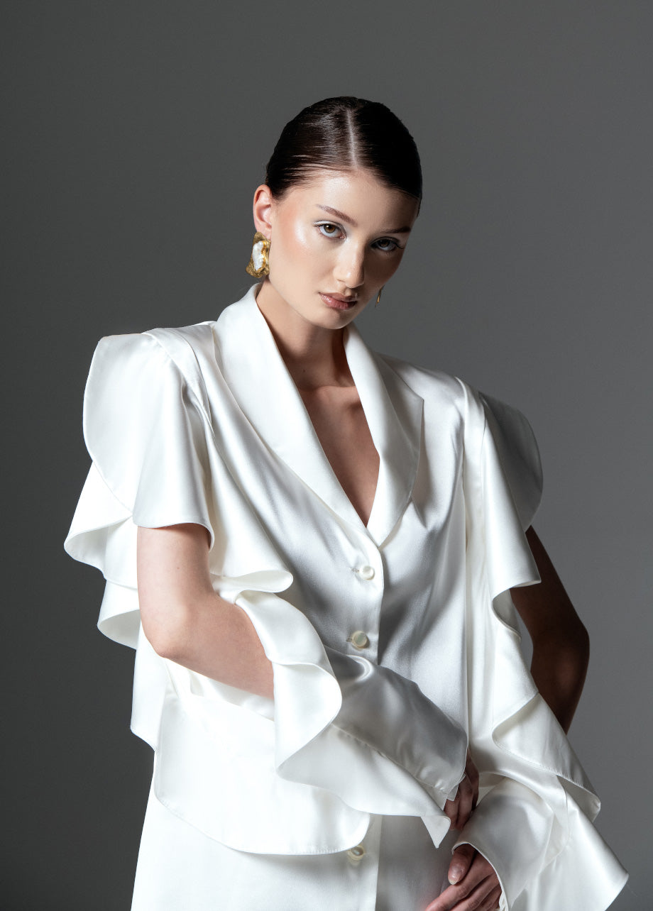 IVORY RUFFLE-SLEEVE DRESS