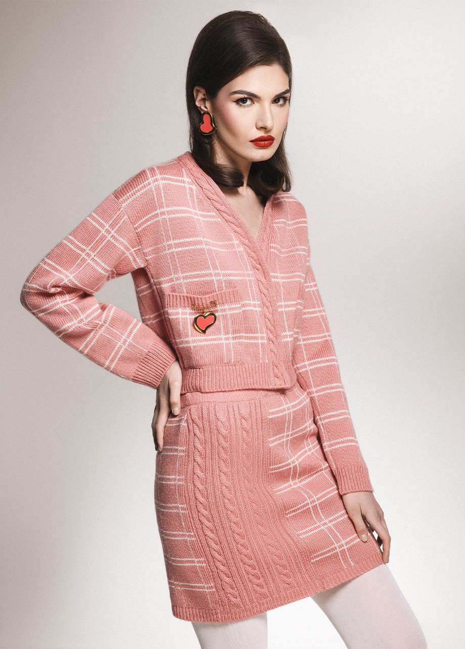 PINK CHECKED KNIT SKIRT