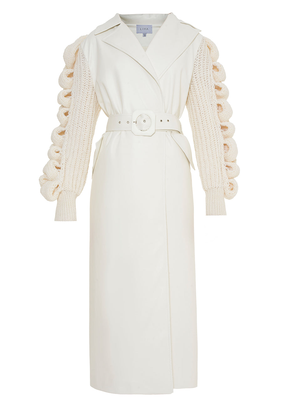 TRENCH COAT WITH KNITTED SLEEVES