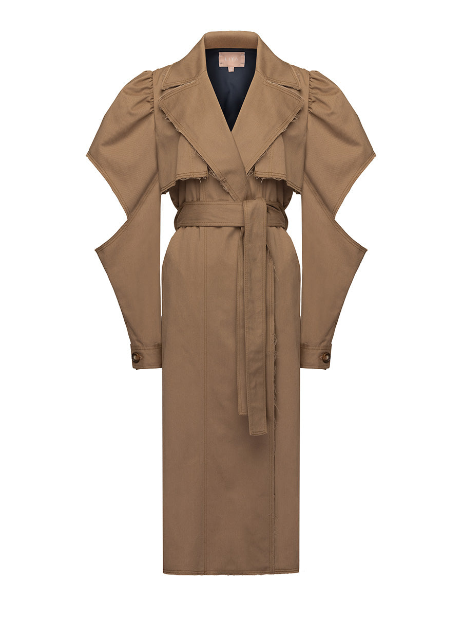 BELTED PUFF-SLEEVE TRENCH
