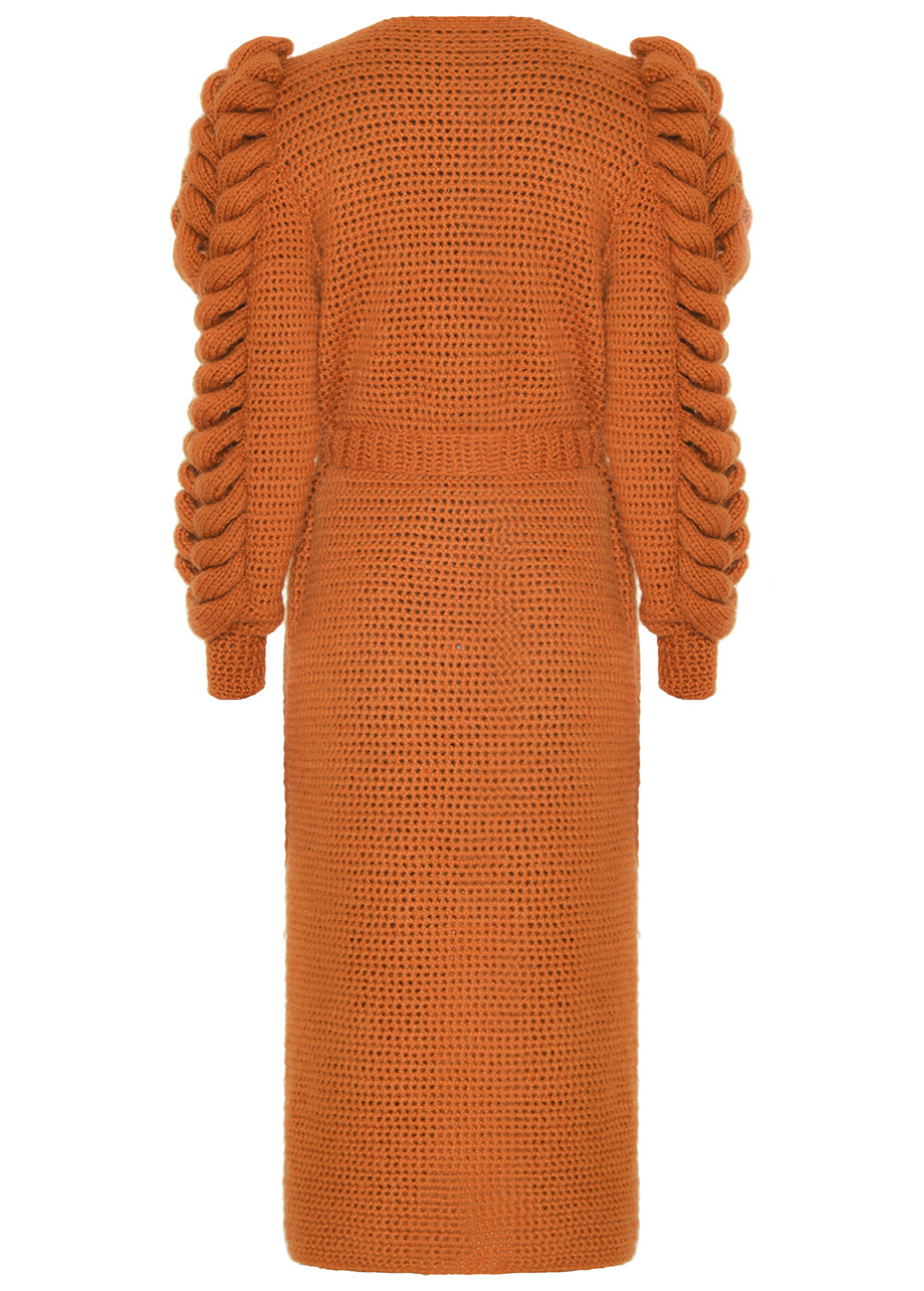 TRIPLE SLEEVES ORANGE KNITTED COAT