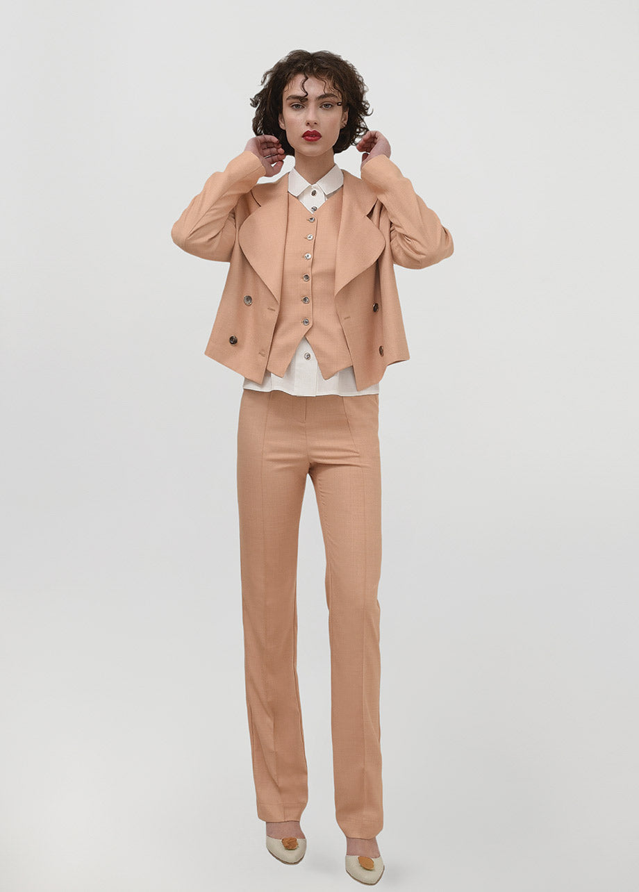 DOUBLE - BREASTED PEANUT BLAZER