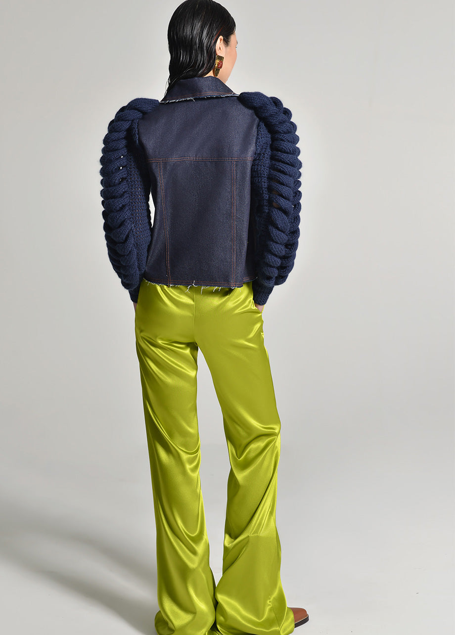 DENIM BLAZER WITH KNITTED SLEEVES