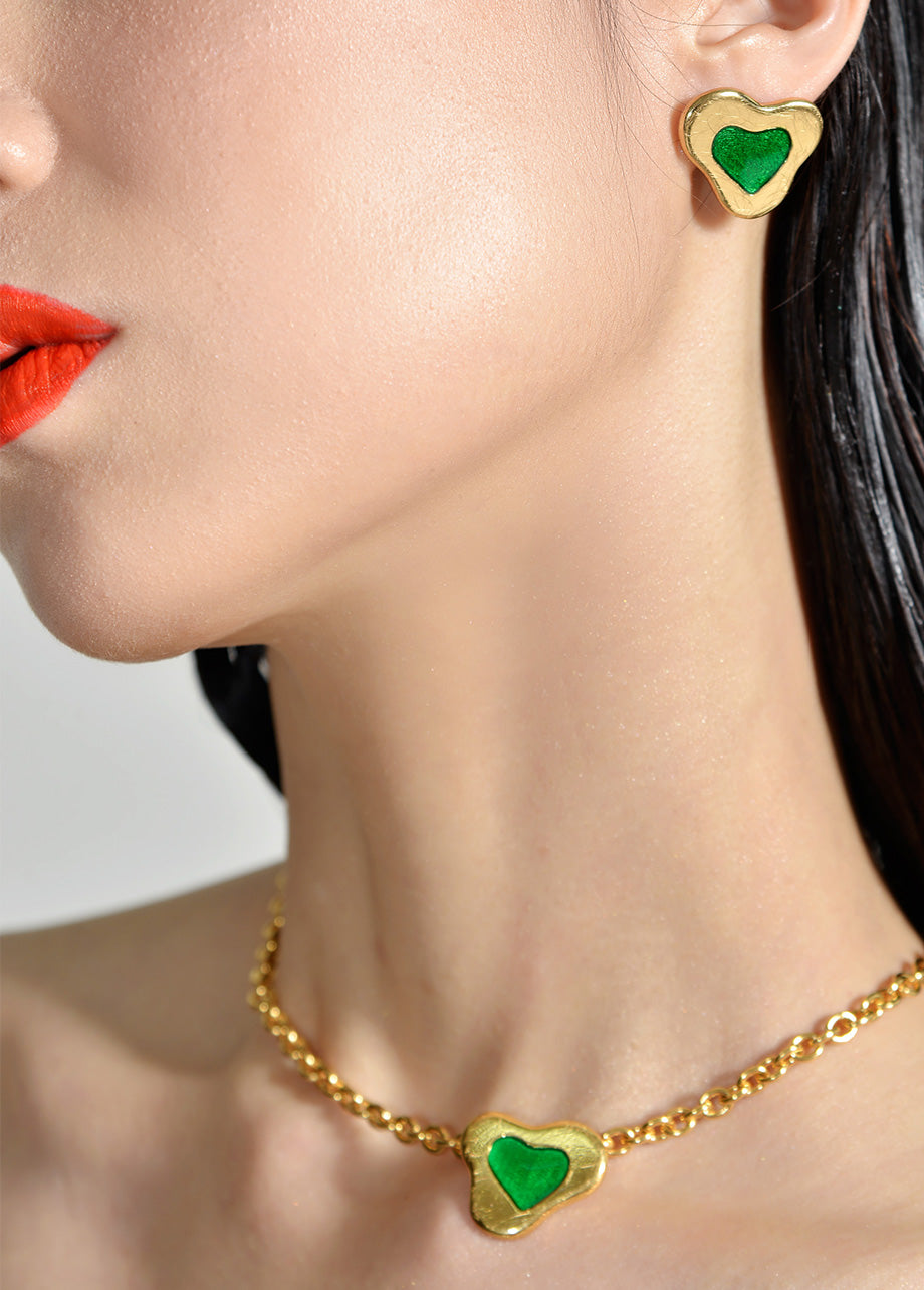 CHAIN WITH LOVE GREEN PENDANT