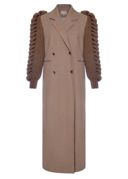 DOUBLE-BREASTED KNITTED SLEEVES COAT