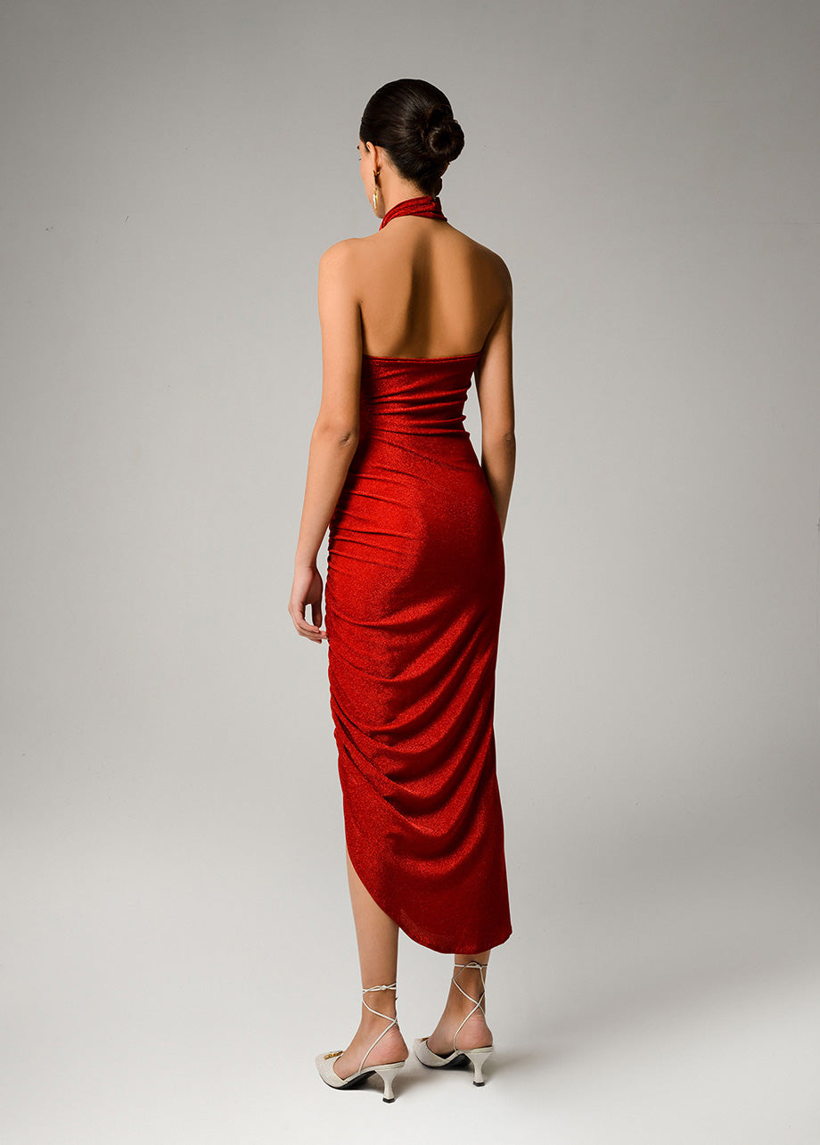 TWISTED NECK RED DRESS