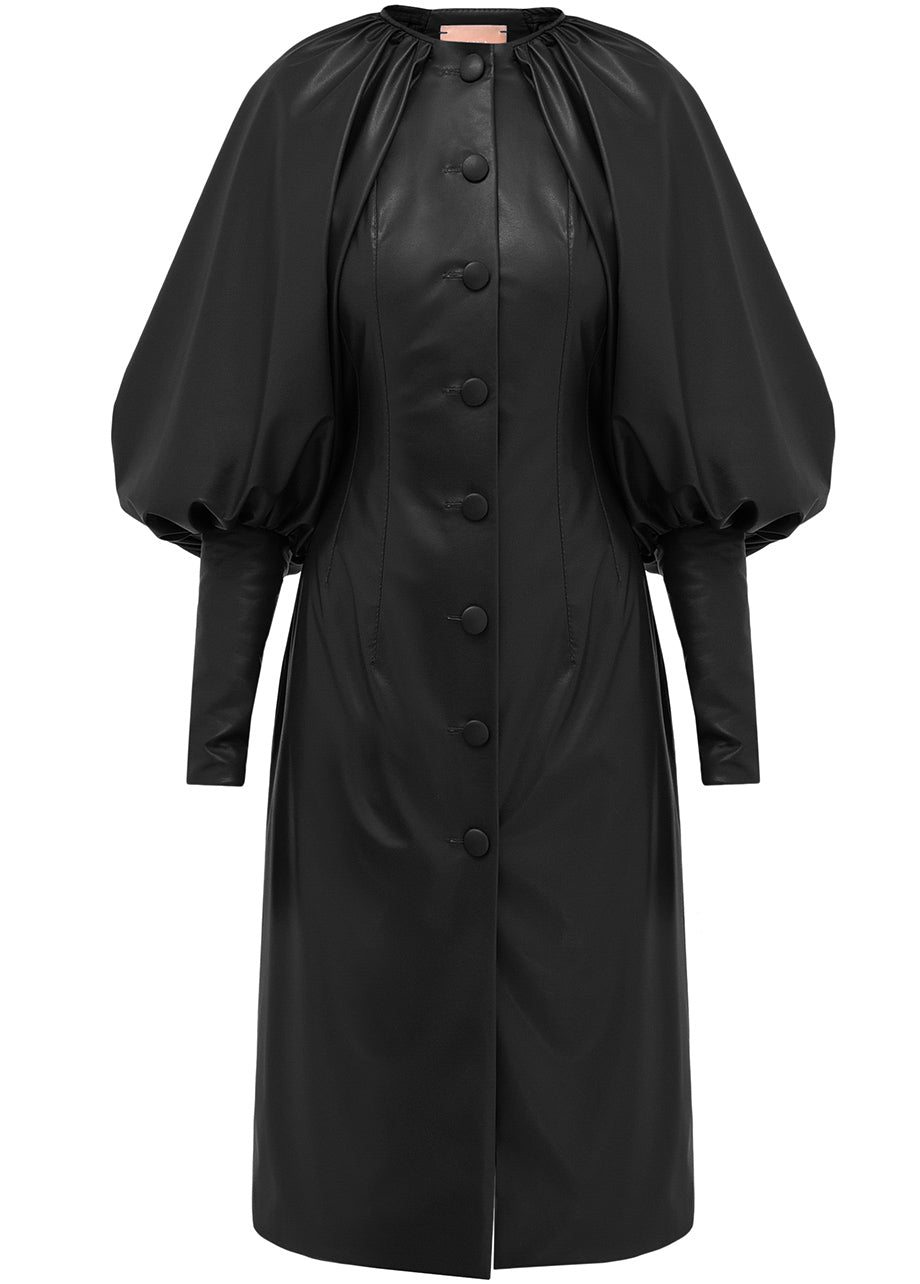 POWER LEATHER BALLOON SLEEVES DRESS