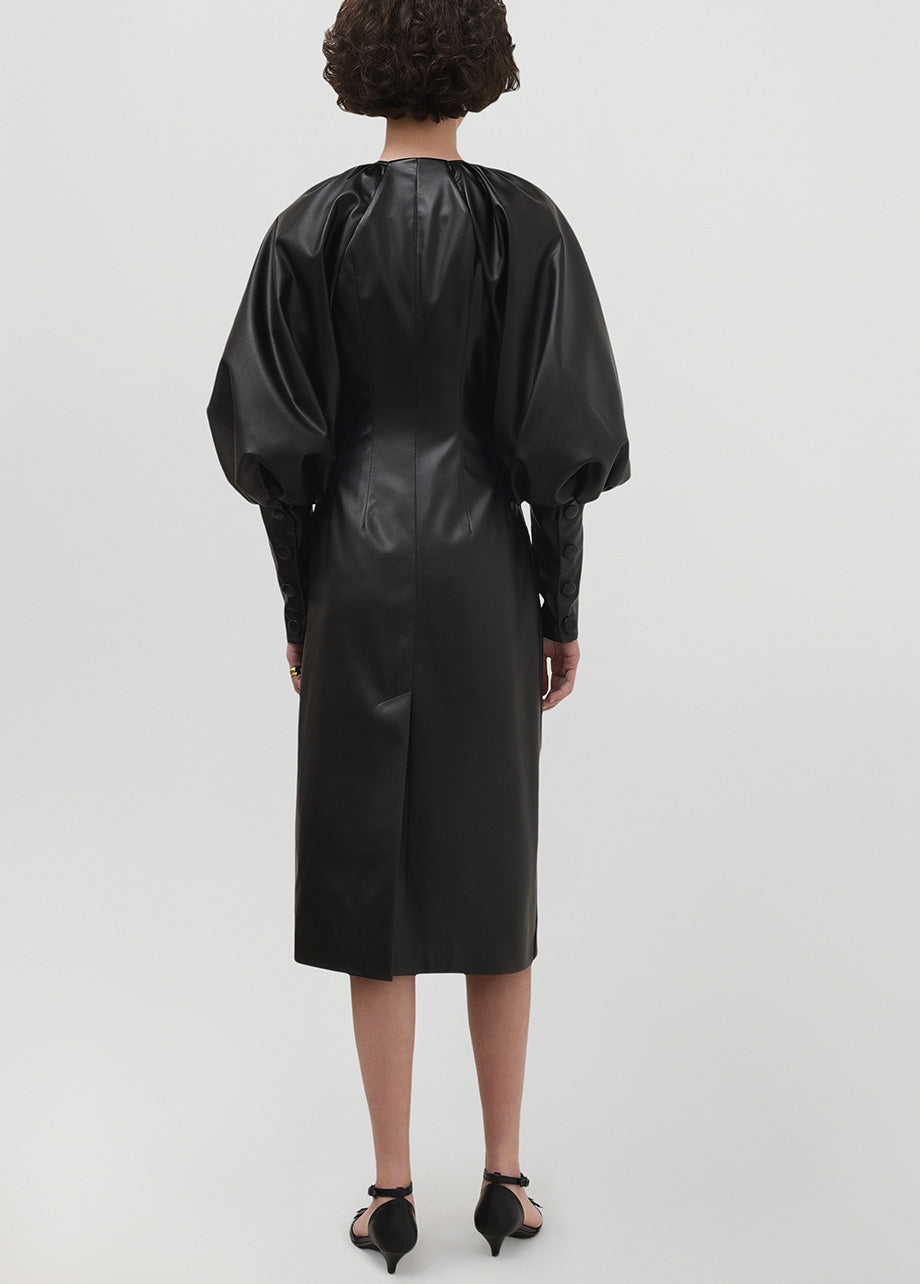 POWER LEATHER BALLOON SLEEVES DRESS
