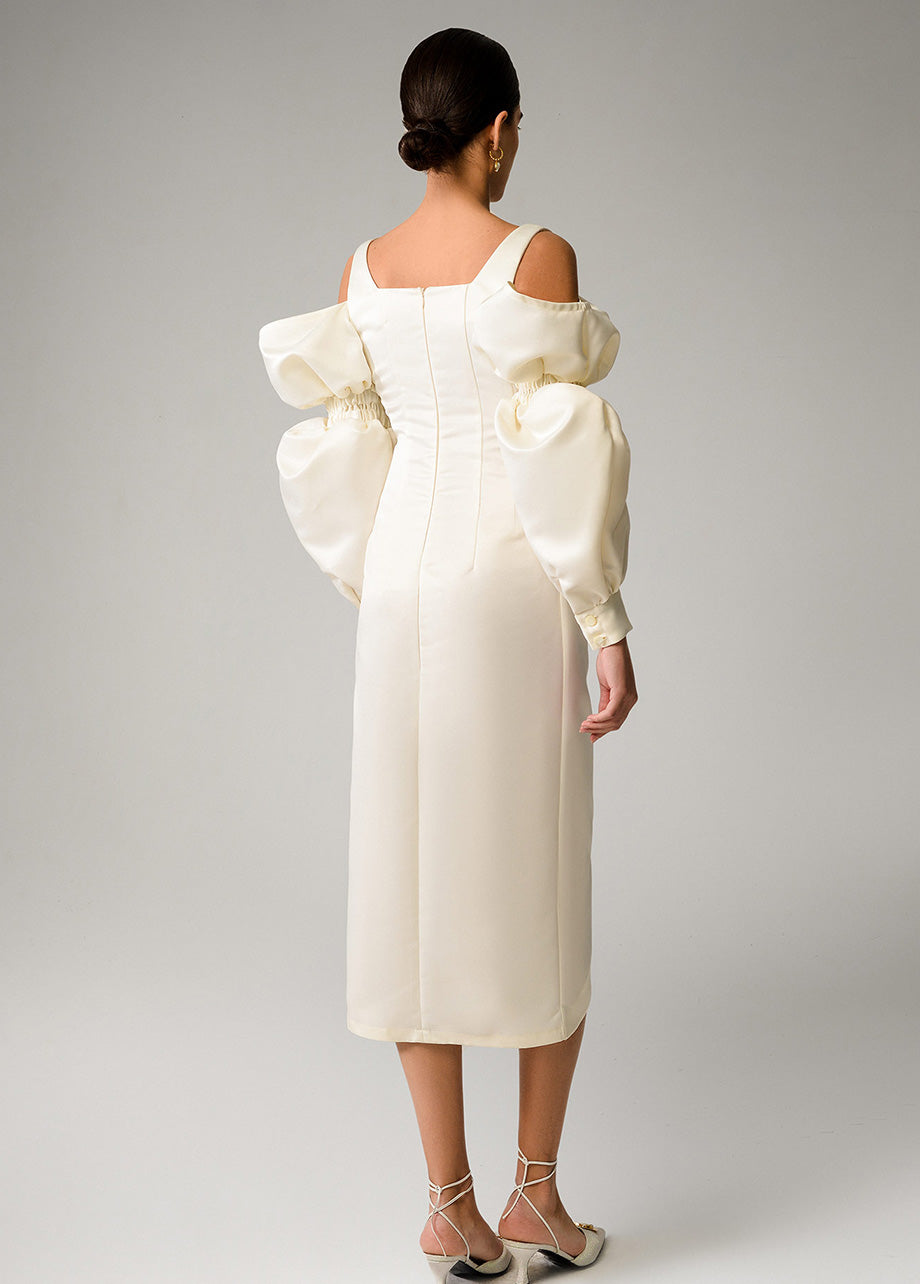 IVORY PUFF SLEEVES DRESS