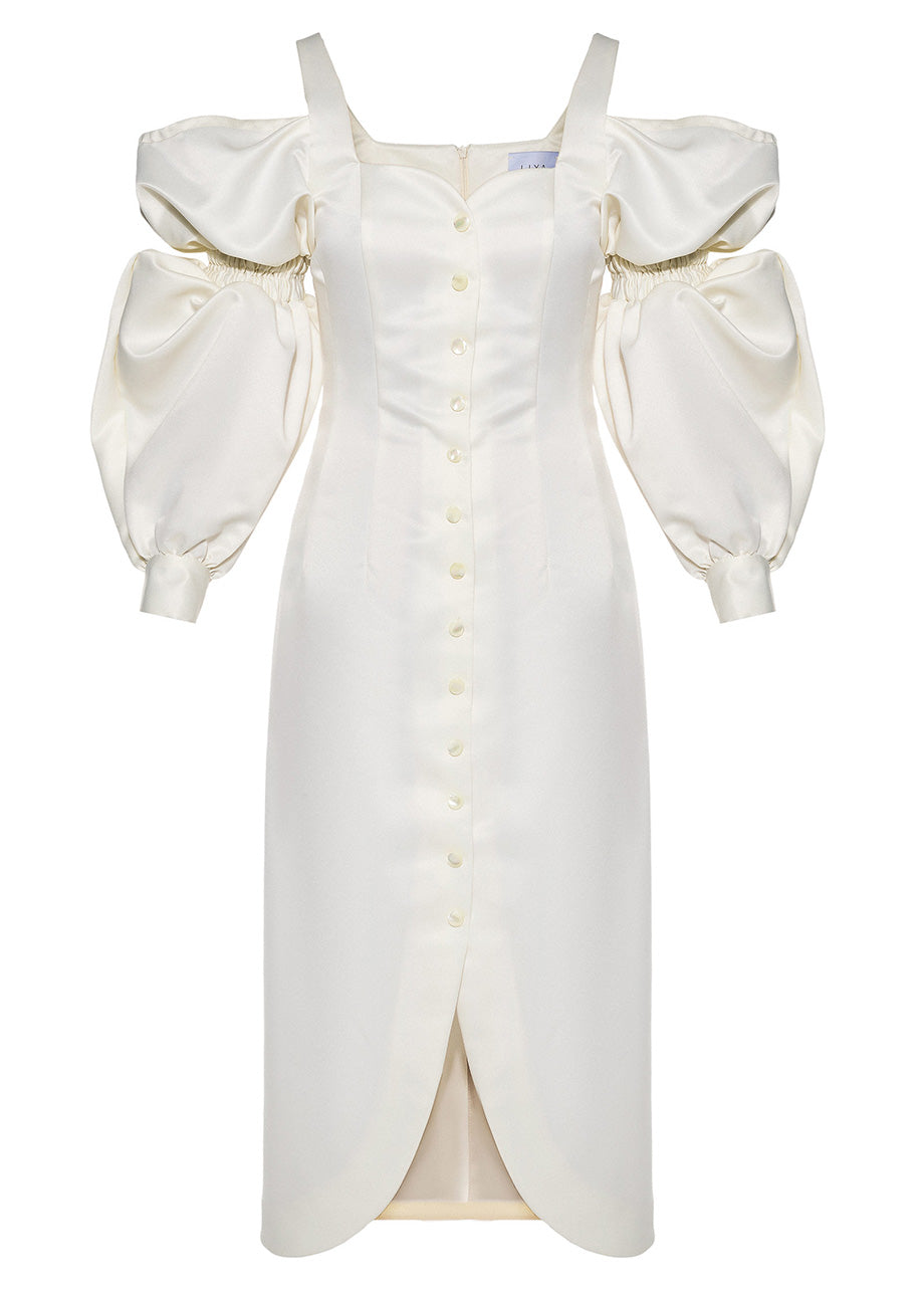IVORY PUFF SLEEVES DRESS