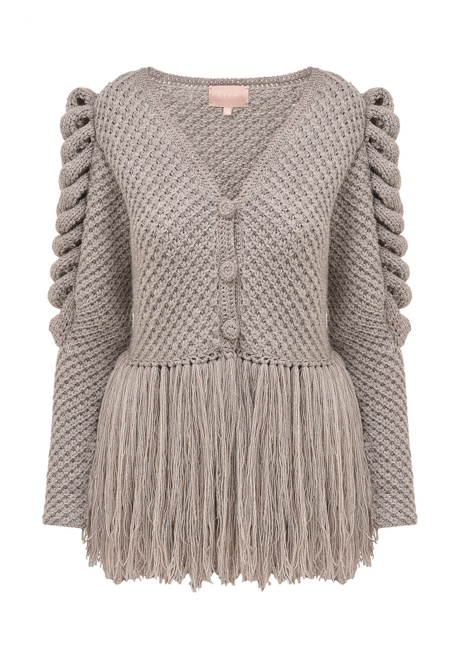 CREAM CARDIGAN WITH FRINGES