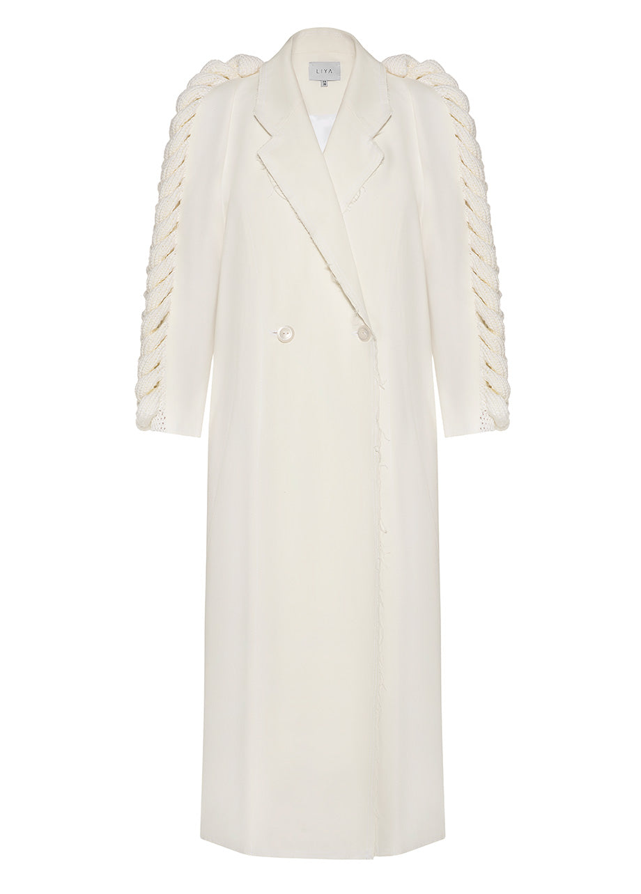 DENIM KNITTED SLEEVES TRENCH