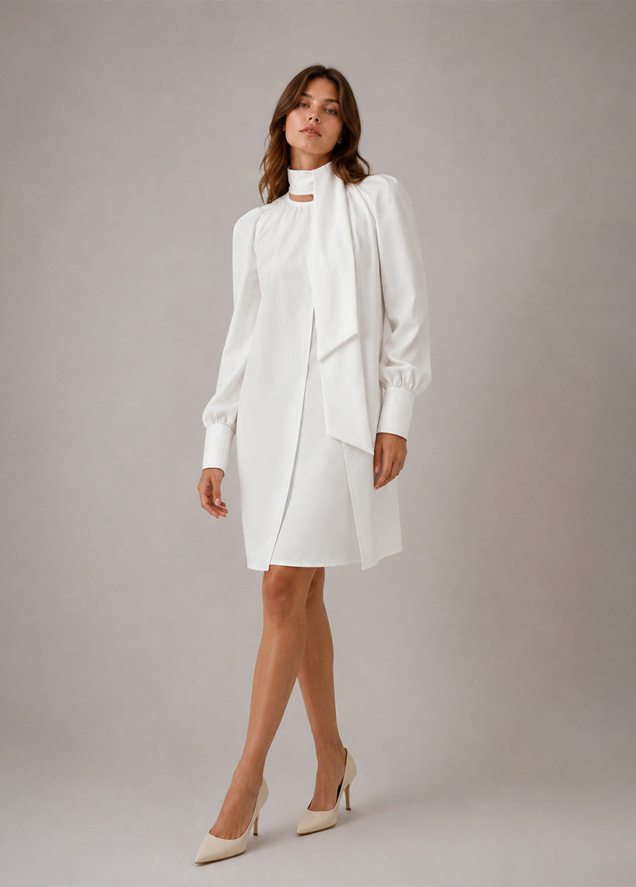 TIE-NECK WHITE DRESS