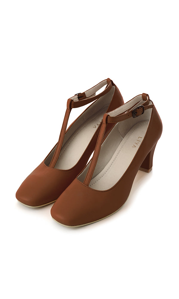 LEATHER MIDI HEELS SHOES