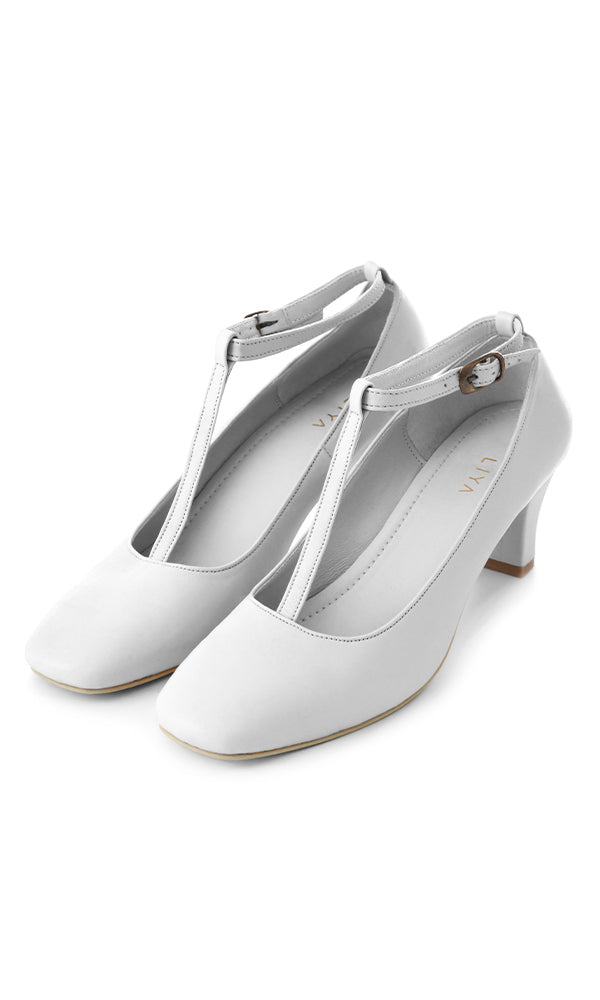 LEATHER MIDI HEELS SHOES