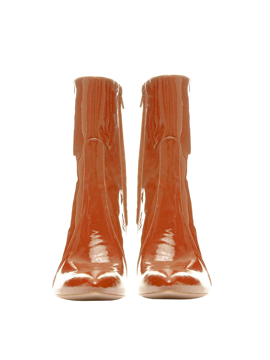 Orange Patent Leather Boots