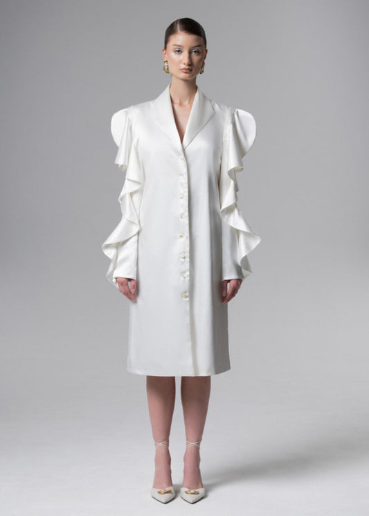 IVORY RUFFLE-SLEEVE DRESS