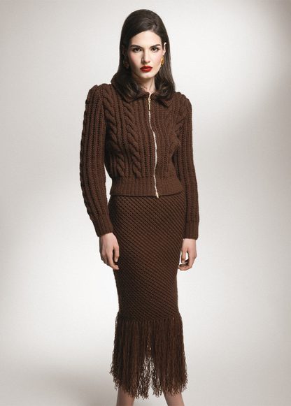 BROWN SKIRT WITH FRINGES