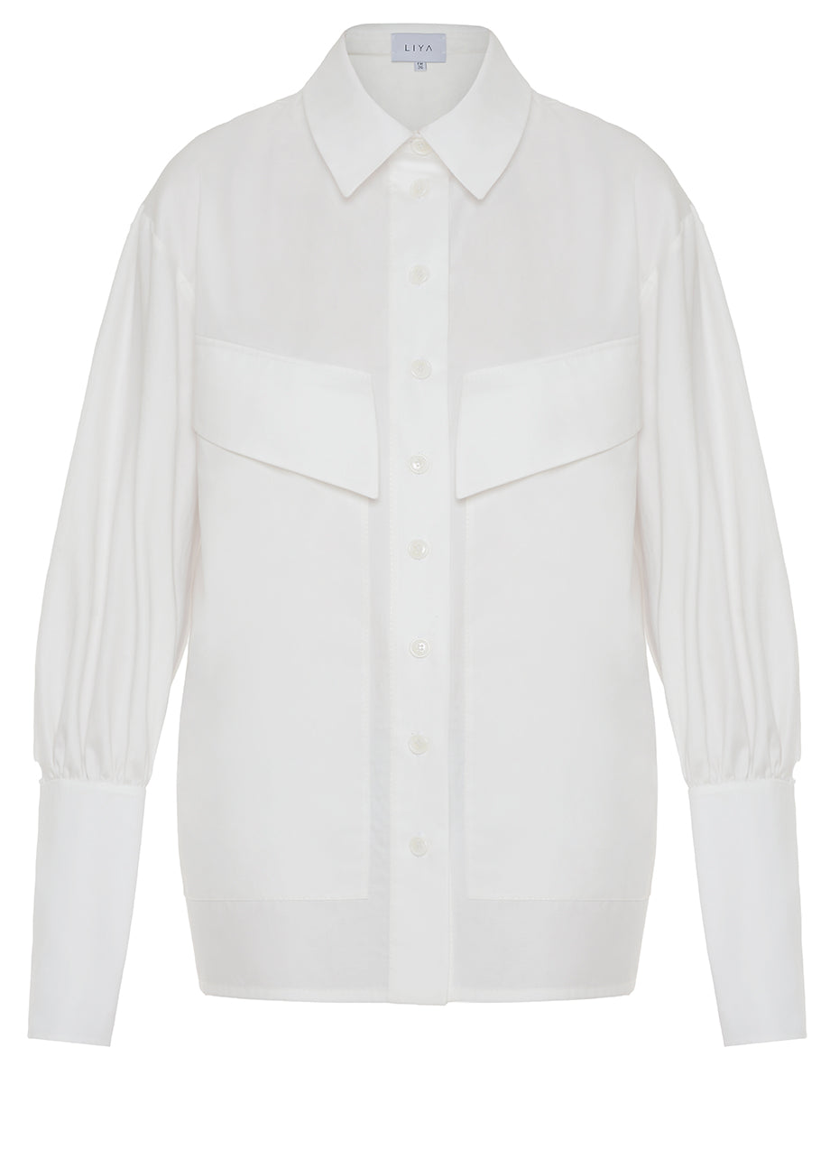 WHITE COTTON SHIRT WITH BOLD POCKETS