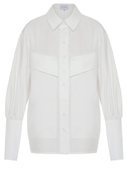 WHITE COTTON SHIRT WITH BOLD POCKETS