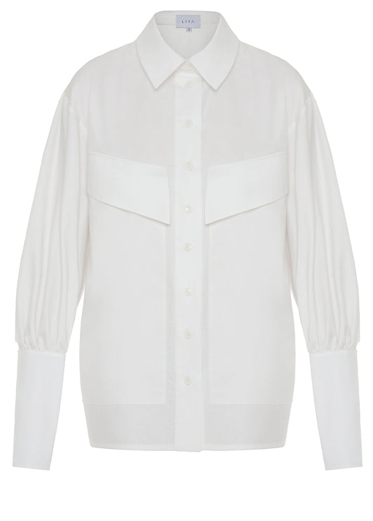 WHITE COTTON SHIRT WITH BOLD POCKETS