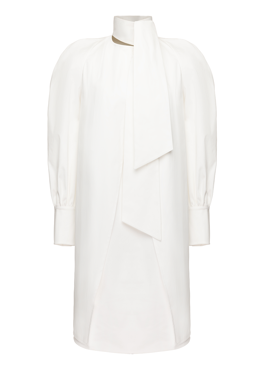TIE-NECK WHITE DRESS