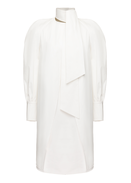 TIE-NECK WHITE DRESS
