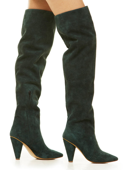 Green Suede Over-the-Knee Boots