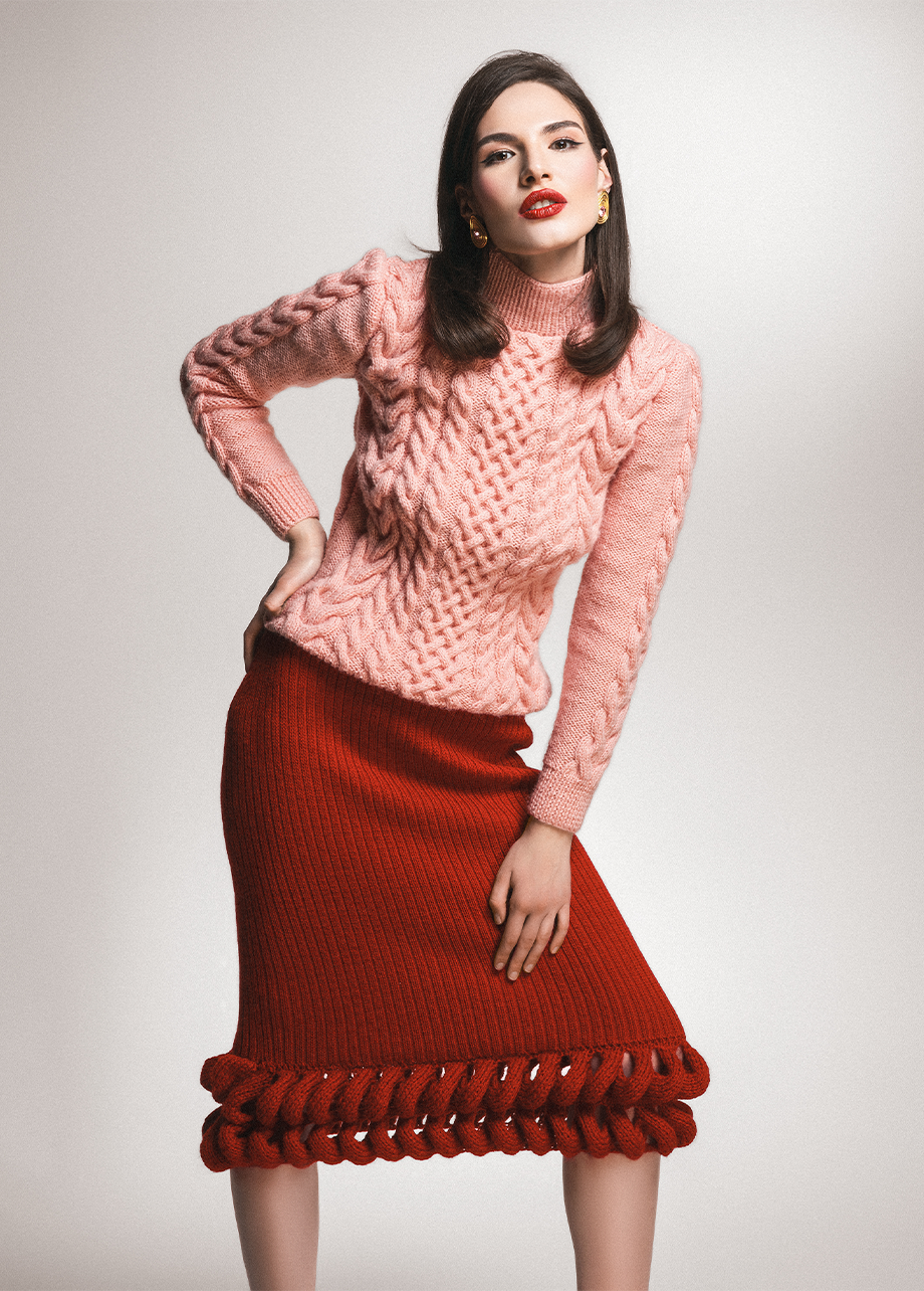 RED BRAIDED SKIRT