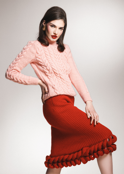 RED BRAIDED SKIRT