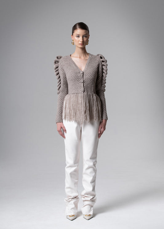 CREAM CARDIGAN WITH FRINGES