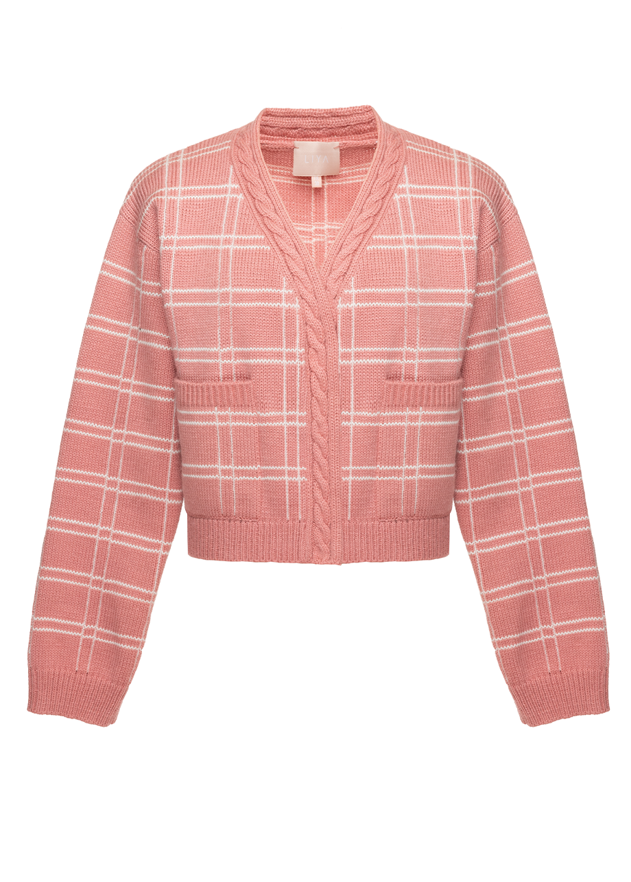 PINK CHECKED CARDIGAN