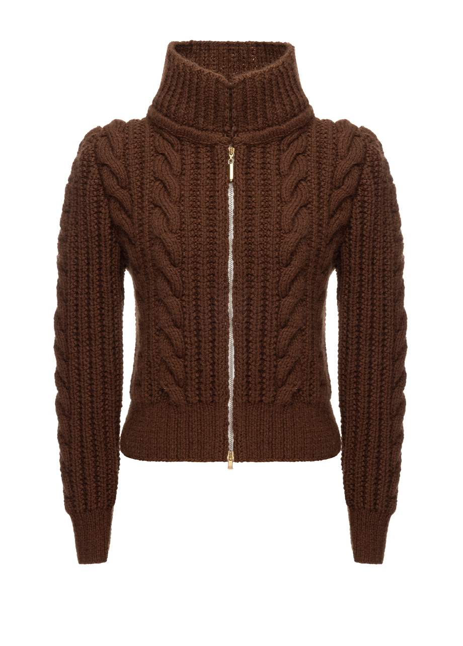 BROWN ZIP CARDIGAN