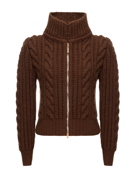 BROWN ZIP CARDIGAN