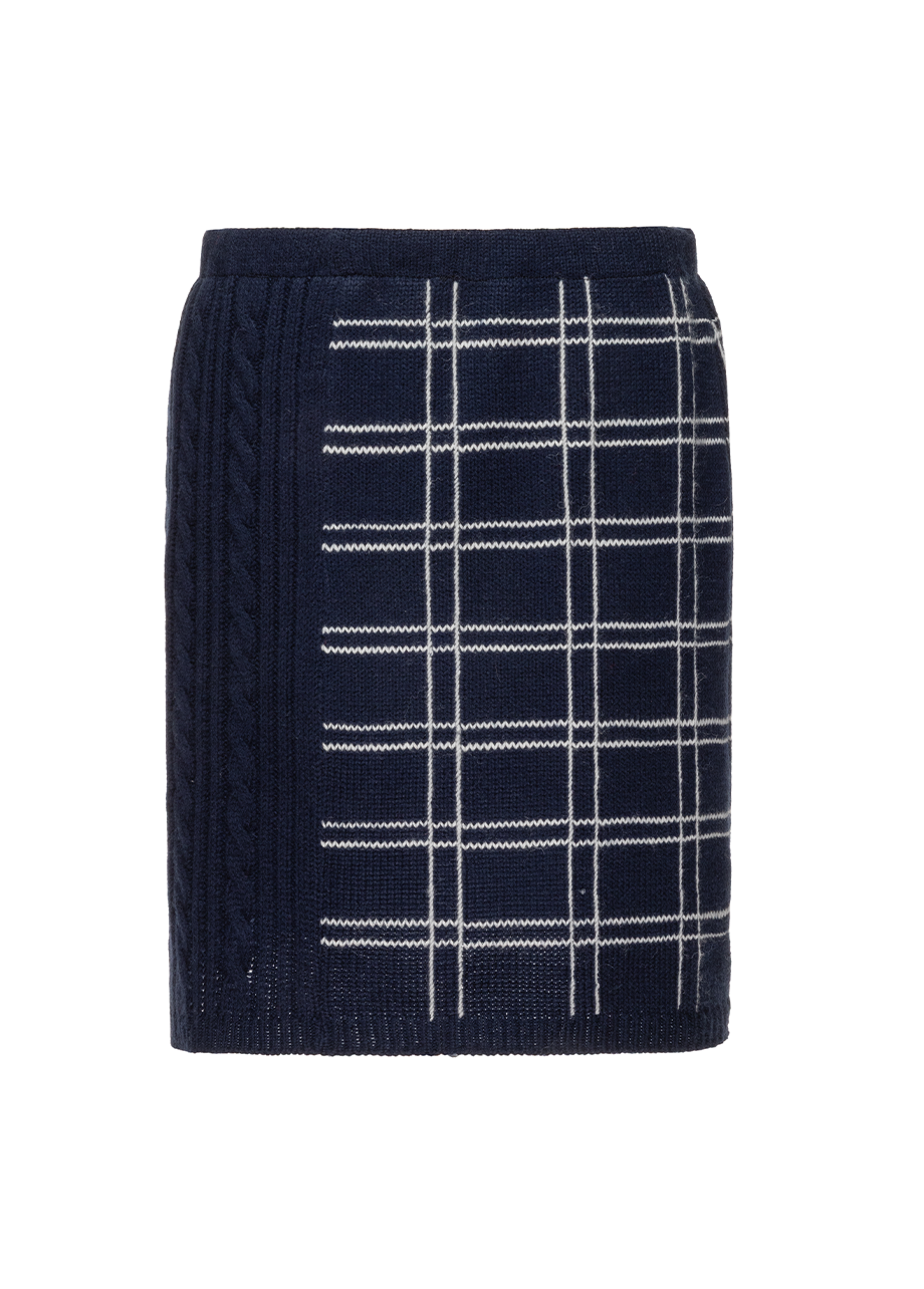 NAVY CHECKED KNIT SKIRT
