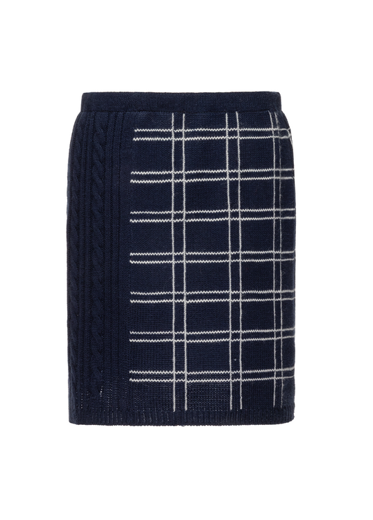 NAVY CHECKED KNIT SKIRT