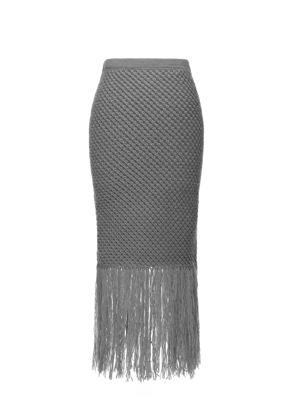 GREY SKIRT WITH FRINGES