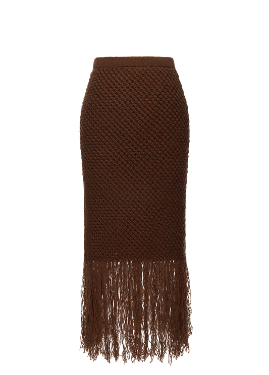 BROWN SKIRT WITH FRINGES