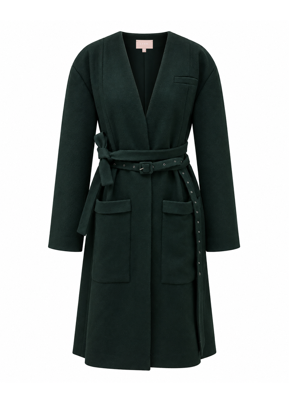 FOREST GREEN BELTED COAT