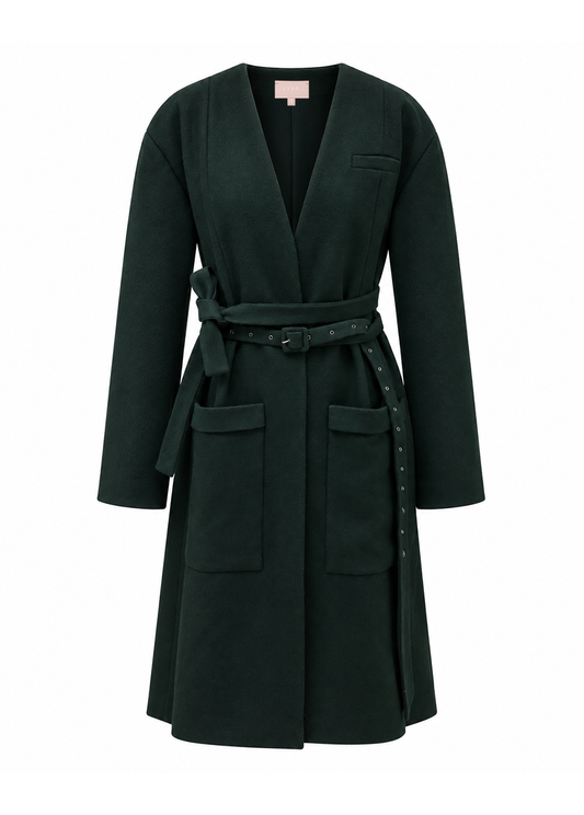FOREST GREEN BELTED COAT