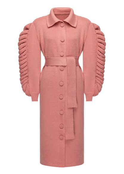 KNIT BELTED PINK COAT