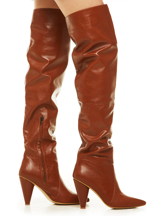 Orange Leather Over-the-Knee Boots