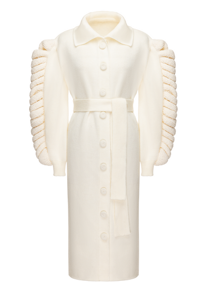 KNIT BELTED WHITE COAT