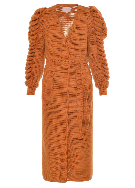 TRIPLE SLEEVES ORANGE KNITTED COAT